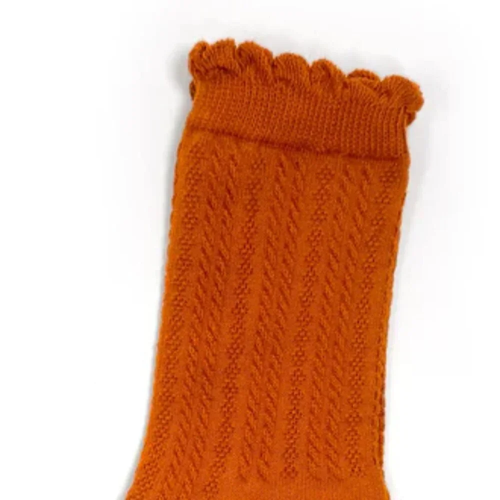 NWT Jane Ribbed Orange Ruffle Crew Socks